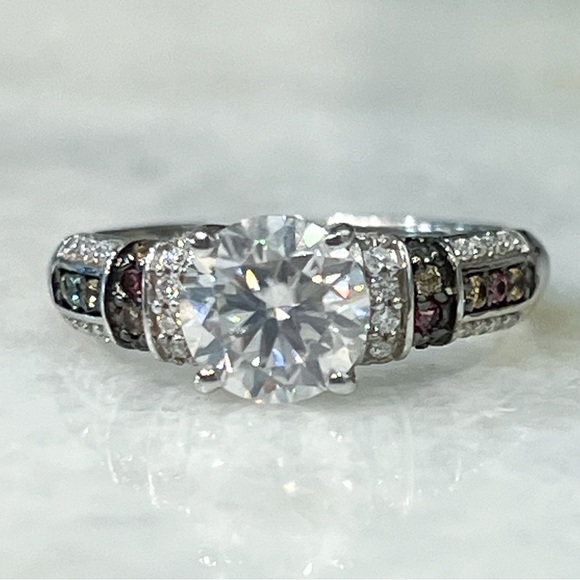 Moissanite & Multi Sapphire Sterling Silver Ring Sz 7